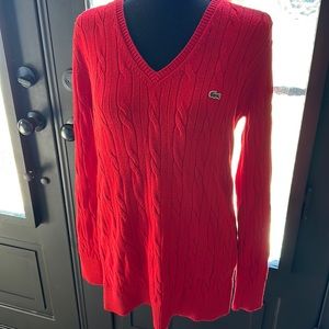 - - LACOSTE Sz.44 Red Cable Knit Sweater